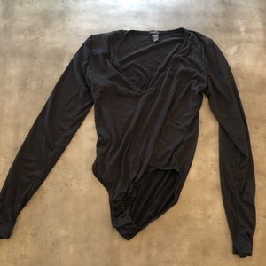 Black V-neck body-suit